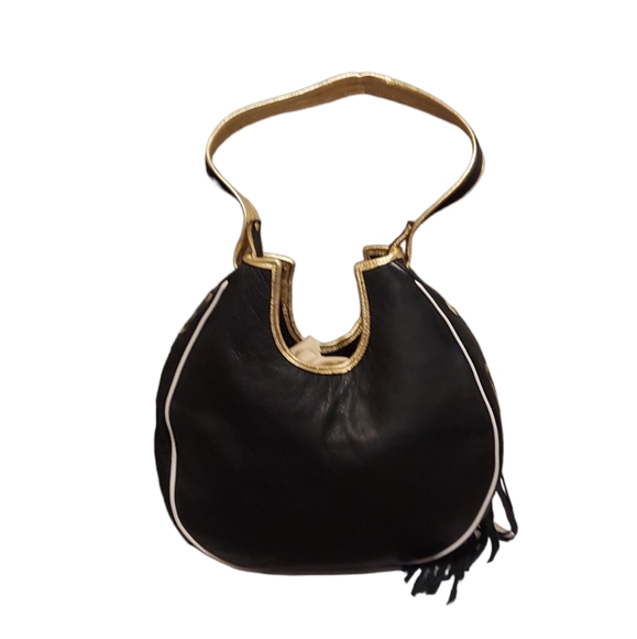 Saints Football Leather Fringe Zip Up Closure Black & Gold! Shoulder Bag! - Picture 2 of 6